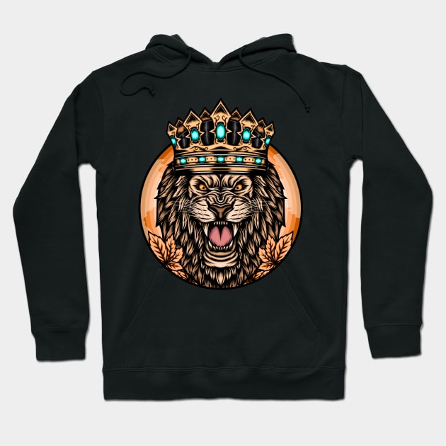 Roaring lion with crown Hoodie by WODEXZ